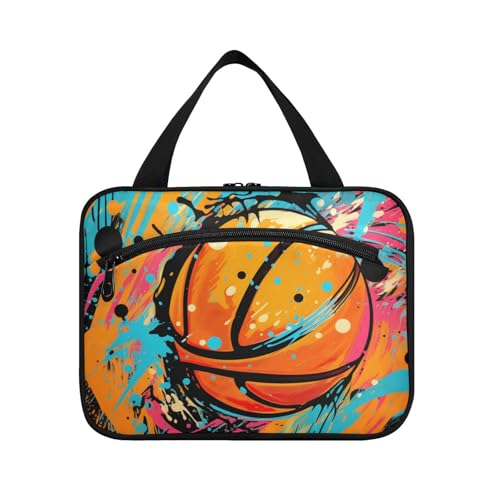 Linnyio Aquarell Spritzer Basketball Hängende Reise-Toilettenartikel-Kosmetik-Make-Up-Tasche,Große Kapazität Faltbare Aufbewahrung Kulturbeutel für Damen Mädchen von Linnyio