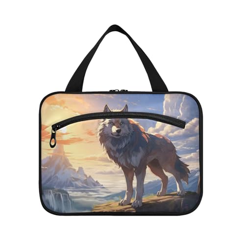Linnyio Aquarellbild Cooler Wolf Hängende Reise-Toilettenartikel-Kosmetik-Make-Up-Tasche,Große Kapazität Faltbare Aufbewahrung Kulturbeutel für Damen Mädchen von Linnyio