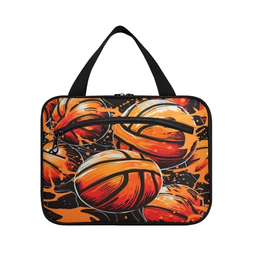 Linnyio Aquarellkunst Basketball Hängende Reise-Toilettenartikel-Kosmetik-Make-Up-Tasche,Große Kapazität Faltbare Aufbewahrung Kulturbeutel für Damen Mädchen von Linnyio