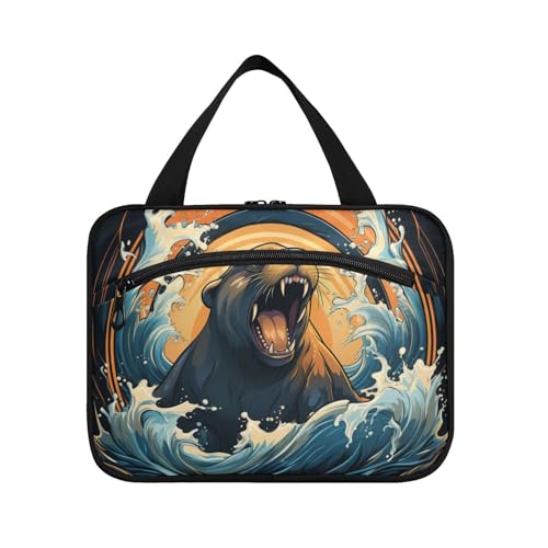 Linnyio Aquarellkunst Seelöwe Hängende Reise-Toilettenartikel-Kosmetik-Make-Up-Tasche,Große Kapazität Faltbare Aufbewahrung Kulturbeutel für Damen Mädchen von Linnyio