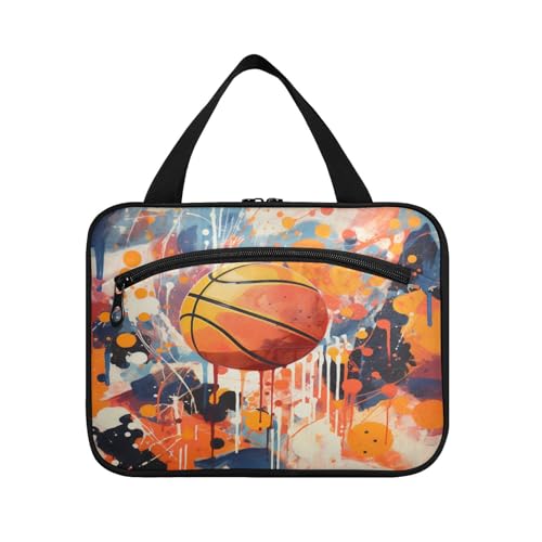 Linnyio Aquarellkunst Sportball Hängende Reise-Toilettenartikel-Kosmetik-Make-Up-Tasche,Große Kapazität Faltbare Aufbewahrung Kulturbeutel für Damen Mädchen von Linnyio