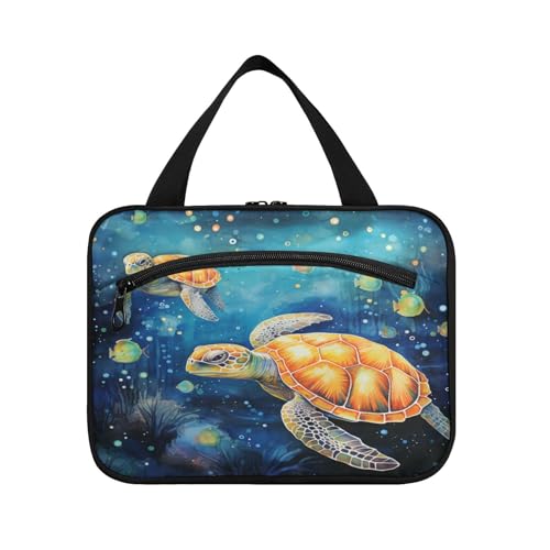 Linnyio Aquarellmalerei Meeresschildkröte Hängende Reise-Toilettenartikel-Kosmetik-Make-Up-Tasche,Große Kapazität Faltbare Aufbewahrung Kulturbeutel für Damen Mädchen von Linnyio