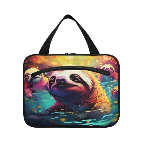 Linnyio Ausgefallene Aquarellfaultiere Hängende Reise-Toilettenartikel-Kosmetik-Make-Up-Tasche,Große Kapazität Faltbare Aufbewahrung Kulturbeutel für Damen Mädchen von Linnyio