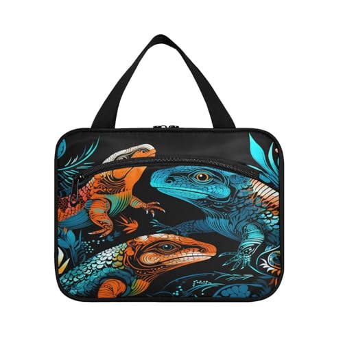 Linnyio Ausgefallenes Aquarell Komodo Hängende Reise-Toilettenartikel-Kosmetik-Make-Up-Tasche,Große Kapazität Faltbare Aufbewahrung Kulturbeutel für Damen Mädchen von Linnyio