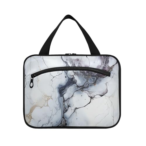 Linnyio Blau Schwarzer Abstrakter Marmor Hängende Reise-Toilettenartikel-Kosmetik-Make-Up-Tasche,Große Kapazität Faltbare Aufbewahrung Kulturbeutel für Damen Mädchen von Linnyio
