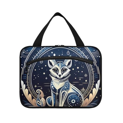 Linnyio Blauer Abstrakter Fuchs Hängende Reise-Toilettenartikel-Kosmetik-Make-Up-Tasche,Große Kapazität Faltbare Aufbewahrung Kulturbeutel für Damen Mädchen von Linnyio