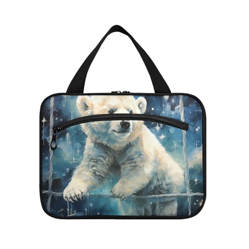 Linnyio Blauer Schnee Eisbär Hängende Reise-Toilettenartikel-Kosmetik-Make-Up-Tasche,Große Kapazität Faltbare Aufbewahrung Kulturbeutel für Damen Mädchen von Linnyio