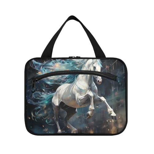 Linnyio Blaues Schneepferd Hängende Reise-Toilettenartikel-Kosmetik-Make-Up-Tasche,Große Kapazität Faltbare Aufbewahrung Kulturbeutel für Damen Mädchen von Linnyio