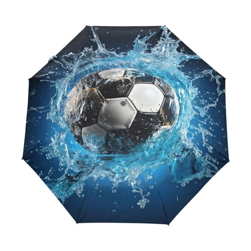 Linnyio Blue Water Splash Fußball Automatischer Sonnenschutz Regenschirm - Windfest, Kompakt & Leicht - Idealer Reiseschirme für Jungen Mädchen von Linnyio