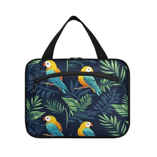 Linnyio Blumen Cartoon Kunst Papagei Hängende Reise-Toilettenartikel-Kosmetik-Make-Up-Tasche,Große Kapazität Faltbare Aufbewahrung Kulturbeutel für Damen Mädchen von Linnyio