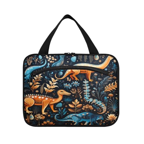 Linnyio Blumenmuster Dinosaurier Cartoon Hängende Reise-Toilettenartikel-Kosmetik-Make-Up-Tasche,Große Kapazität Faltbare Aufbewahrung Kulturbeutel für Damen Mädchen von Linnyio