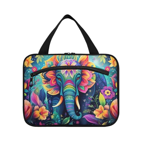 Linnyio Blumenmuster Elefanten Hängende Reise-Toilettenartikel-Kosmetik-Make-Up-Tasche,Große Kapazität Faltbare Aufbewahrung Kulturbeutel für Damen Mädchen von Linnyio