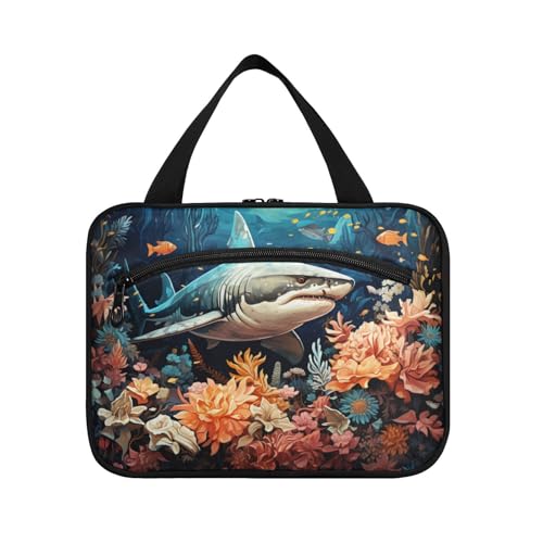 Linnyio Blumenmuster Haie Hängende Reise-Toilettenartikel-Kosmetik-Make-Up-Tasche,Große Kapazität Faltbare Aufbewahrung Kulturbeutel für Damen Mädchen von Linnyio