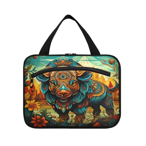 Linnyio Blumenmuster Kunst Bison Hängende Reise-Toilettenartikel-Kosmetik-Make-Up-Tasche,Große Kapazität Faltbare Aufbewahrung Kulturbeutel für Damen Mädchen von Linnyio
