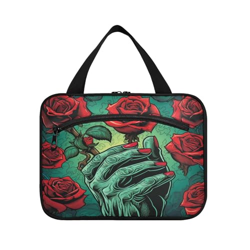 Linnyio Blumenrose Grüne Hand Hängende Reise-Toilettenartikel-Kosmetik-Make-Up-Tasche,Große Kapazität Faltbare Aufbewahrung Kulturbeutel für Damen Mädchen von Linnyio
