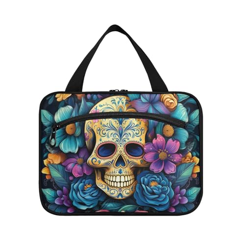 Linnyio Blumenschädel Blattmuster Hängende Reise-Toilettenartikel-Kosmetik-Make-Up-Tasche,Große Kapazität Faltbare Aufbewahrung Kulturbeutel für Damen Mädchen von Linnyio