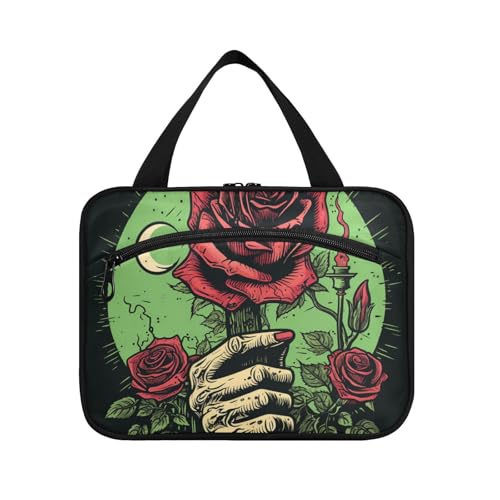 Linnyio Braune Dinosaurier Schwarze Kunst Hängende Reise-Toilettenartikel-Kosmetik-Make-Up-Tasche,Große Kapazität Faltbare Aufbewahrung Kulturbeutel für Damen Mädchen von Linnyio