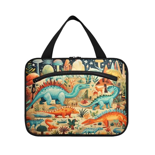Linnyio Cartoon Dinosaurier Kunst Hängende Reise-Toilettenartikel-Kosmetik-Make-Up-Tasche,Große Kapazität Faltbare Aufbewahrung Kulturbeutel für Damen Mädchen von Linnyio