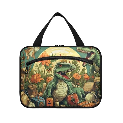 Linnyio Cartoon Dinosaurier Kunst Hängende Reise-Toilettenartikel-Kosmetik-Make-Up-Tasche,Große Kapazität Faltbare Aufbewahrung Kulturbeutel für Damen Mädchen von Linnyio