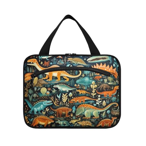 Linnyio Cartoon Dinosaurier Kunst Hängende Reise-Toilettenartikel-Kosmetik-Make-Up-Tasche,Große Kapazität Faltbare Aufbewahrung Kulturbeutel für Damen Mädchen von Linnyio