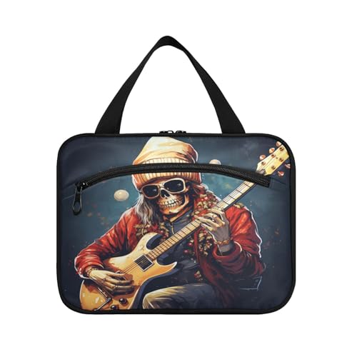 Linnyio Coole Gitarre Santa Weihnachten Hängende Reise-Toilettenartikel-Kosmetik-Make-Up-Tasche,Große Kapazität Faltbare Aufbewahrung Kulturbeutel für Damen Mädchen von Linnyio
