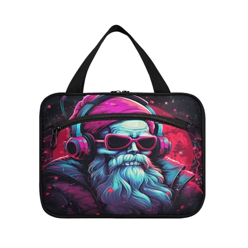 Linnyio Coole Weihnachtsmusik Santa Hängende Reise-Toilettenartikel-Kosmetik-Make-Up-Tasche,Große Kapazität Faltbare Aufbewahrung Kulturbeutel für Damen Mädchen von Linnyio