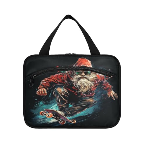 Linnyio Cooles Weihnachts Skateboard Santa Hängende Reise-Toilettenartikel-Kosmetik-Make-Up-Tasche,Große Kapazität Faltbare Aufbewahrung Kulturbeutel für Damen Mädchen von Linnyio
