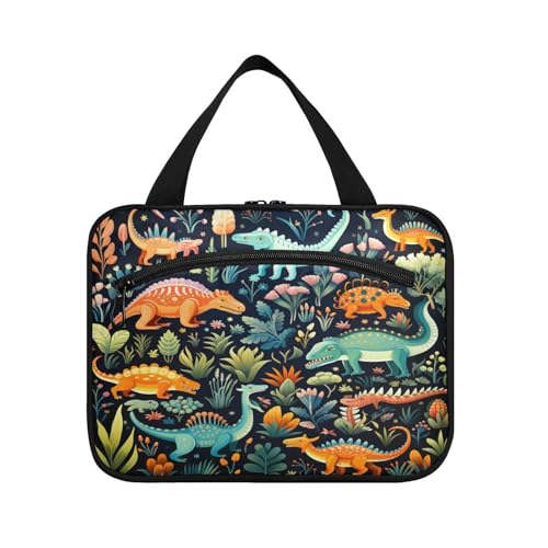 Linnyio Dinosaurier Aquarell Cartoon Hängende Reise-Toilettenartikel-Kosmetik-Make-Up-Tasche,Große Kapazität Faltbare Aufbewahrung Kulturbeutel für Damen Mädchen von Linnyio