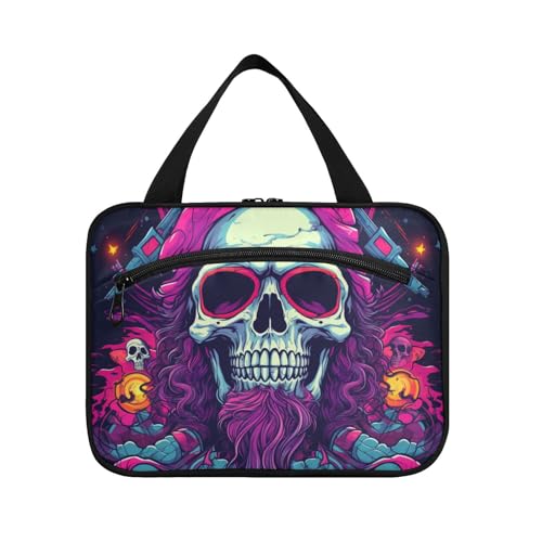 Linnyio Gebrannter Cooler Lila Totenkopf Hängende Reise-Toilettenartikel-Kosmetik-Make-Up-Tasche,Große Kapazität Faltbare Aufbewahrung Kulturbeutel für Damen Mädchen von Linnyio