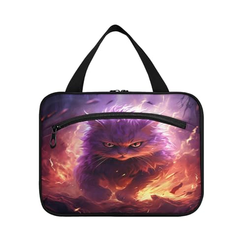 Linnyio Gefeuert Wütende Katze Hängende Reise-Toilettenartikel-Kosmetik-Make-Up-Tasche,Große Kapazität Faltbare Aufbewahrung Kulturbeutel für Damen Mädchen von Linnyio