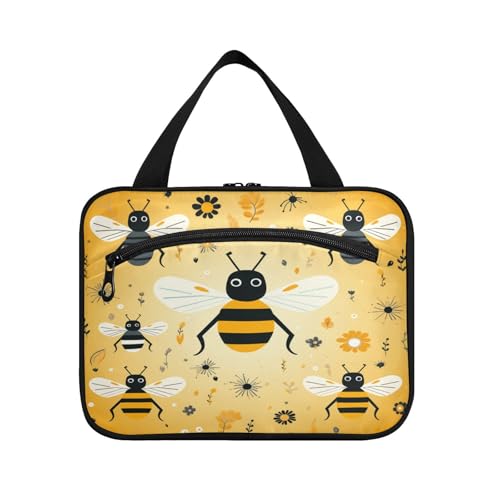 Linnyio Gelbes Muster Süße Bienen Hängende Reise-Toilettenartikel-Kosmetik-Make-Up-Tasche,Große Kapazität Faltbare Aufbewahrung Kulturbeutel für Damen Mädchen von Linnyio
