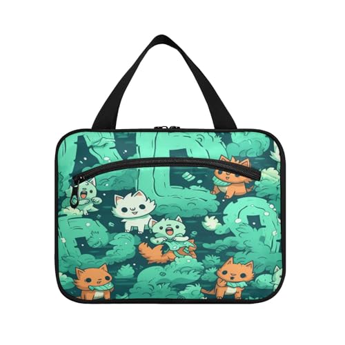 Linnyio Grüne Cartoon Füchse Hängende Reise-Toilettenartikel-Kosmetik-Make-Up-Tasche,Große Kapazität Faltbare Aufbewahrung Kulturbeutel für Damen Mädchen von Linnyio