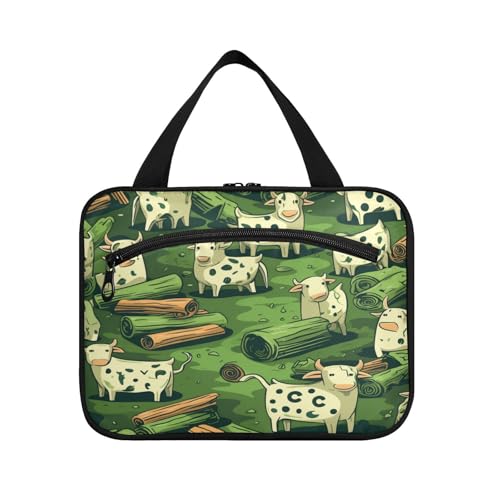 Linnyio Grüne Cartoon Kühe Hängende Reise-Toilettenartikel-Kosmetik-Make-Up-Tasche,Große Kapazität Faltbare Aufbewahrung Kulturbeutel für Damen Mädchen von Linnyio