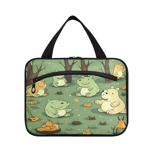 Linnyio Grüne Cartoon Nilpferde Hängende Reise-Toilettenartikel-Kosmetik-Make-Up-Tasche,Große Kapazität Faltbare Aufbewahrung Kulturbeutel für Damen Mädchen von Linnyio