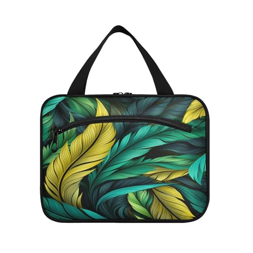 Linnyio Grüne Federn Kunst Hängende Reise-Toilettenartikel-Kosmetik-Make-Up-Tasche,Große Kapazität Faltbare Aufbewahrung Kulturbeutel für Damen Mädchen von Linnyio