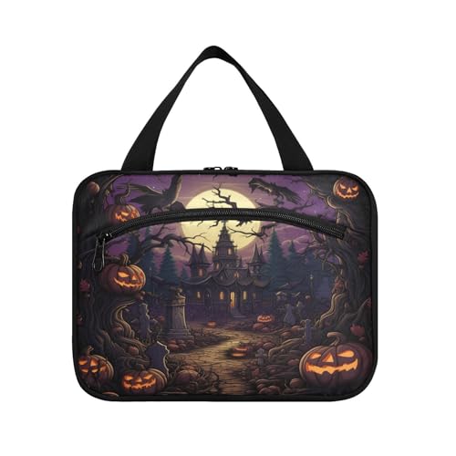 Linnyio Kürbis Halloween Kunst Hängende Reise-Toilettenartikel-Kosmetik-Make-Up-Tasche,Große Kapazität Faltbare Aufbewahrung Kulturbeutel für Damen Mädchen von Linnyio