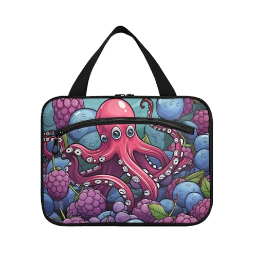 Linnyio Lila Muster Oktopus Hängende Reise-Toilettenartikel-Kosmetik-Make-Up-Tasche,Große Kapazität Faltbare Aufbewahrung Kulturbeutel für Damen Mädchen von Linnyio