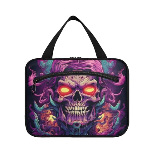 Linnyio Lila Totenkopf Wütend Hängende Reise-Toilettenartikel-Kosmetik-Make-Up-Tasche,Große Kapazität Faltbare Aufbewahrung Kulturbeutel für Damen Mädchen von Linnyio