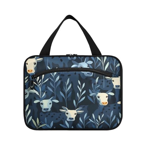 Linnyio Lustige Cartoon Kuh Hängende Reise-Toilettenartikel-Kosmetik-Make-Up-Tasche,Große Kapazität Faltbare Aufbewahrung Kulturbeutel für Damen Mädchen von Linnyio