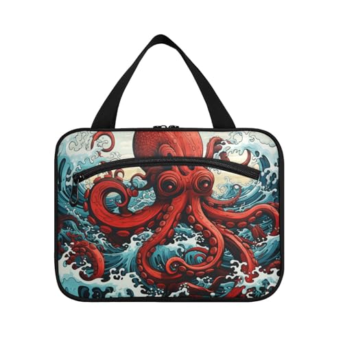 Linnyio Meereskrake Aquarell Hängende Reise-Toilettenartikel-Kosmetik-Make-Up-Tasche,Große Kapazität Faltbare Aufbewahrung Kulturbeutel für Damen Mädchen von Linnyio