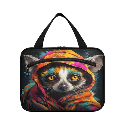Linnyio Niedlicher Cartoon Kunst Lemur Hängende Reise-Toilettenartikel-Kosmetik-Make-Up-Tasche,Große Kapazität Faltbare Aufbewahrung Kulturbeutel für Damen Mädchen von Linnyio