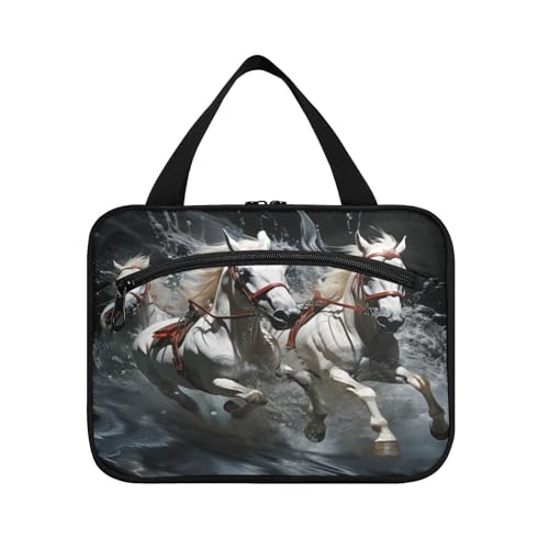 Linnyio Ölgemälde Rennende Pferde Hängende Reise-Toilettenartikel-Kosmetik-Make-Up-Tasche,Große Kapazität Faltbare Aufbewahrung Kulturbeutel für Damen Mädchen von Linnyio