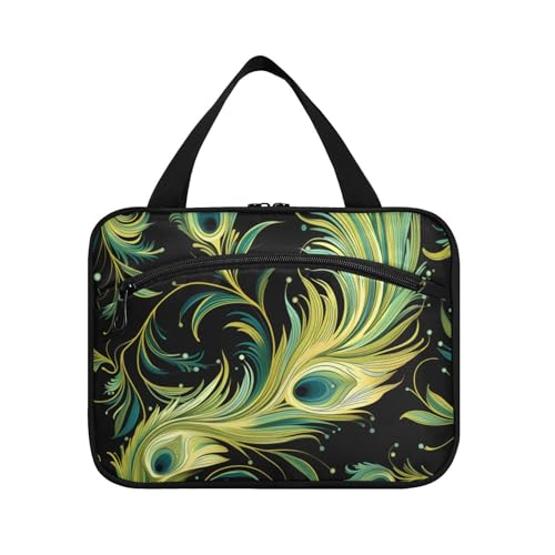 Linnyio Pfauengrüne Federn Hängende Reise-Toilettenartikel-Kosmetik-Make-Up-Tasche,Große Kapazität Faltbare Aufbewahrung Kulturbeutel für Damen Mädchen von Linnyio