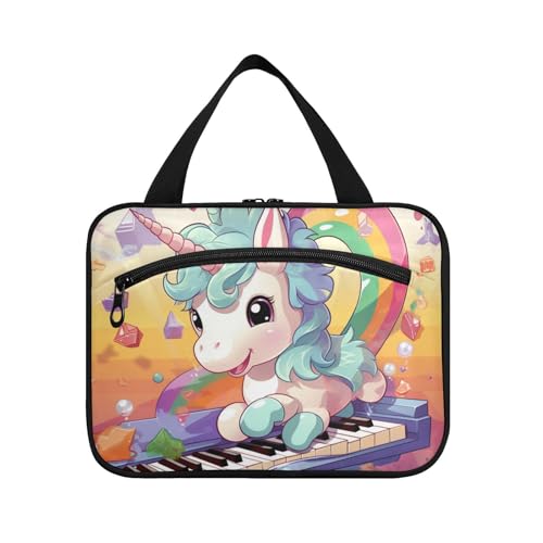Linnyio Regenbogen Süßes Einhorn Hängende Reise-Toilettenartikel-Kosmetik-Make-Up-Tasche,Große Kapazität Faltbare Aufbewahrung Kulturbeutel für Damen Mädchen von Linnyio