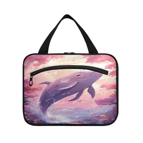 Linnyio Rosa Seewal Hängende Reise-Toilettenartikel-Kosmetik-Make-Up-Tasche,Große Kapazität Faltbare Aufbewahrung Kulturbeutel für Damen Mädchen von Linnyio