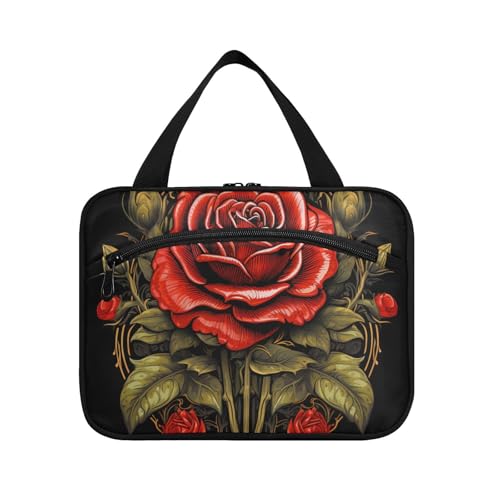 Linnyio Rosenkunst Blaue Hand Hängende Reise-Toilettenartikel-Kosmetik-Make-Up-Tasche,Große Kapazität Faltbare Aufbewahrung Kulturbeutel für Damen Mädchen von Linnyio