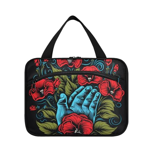 Linnyio Rote Rose Kunstwerk Hängende Reise-Toilettenartikel-Kosmetik-Make-Up-Tasche,Große Kapazität Faltbare Aufbewahrung Kulturbeutel für Damen Mädchen von Linnyio