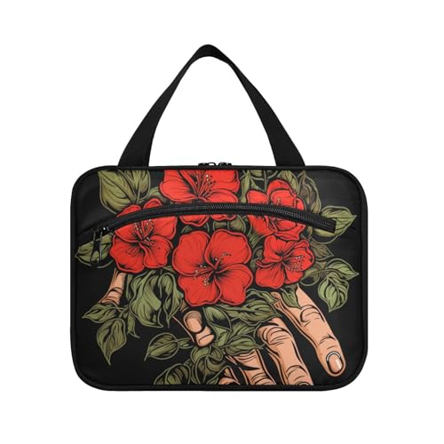 Linnyio Roter Trockener Rosenschädel Hängende Reise-Toilettenartikel-Kosmetik-Make-Up-Tasche,Große Kapazität Faltbare Aufbewahrung Kulturbeutel für Damen Mädchen von Linnyio