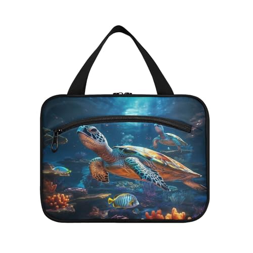 Linnyio Schildkröten Schwimmen Kunst Hängende Reise-Toilettenartikel-Kosmetik-Make-Up-Tasche,Große Kapazität Faltbare Aufbewahrung Kulturbeutel für Damen Mädchen von Linnyio