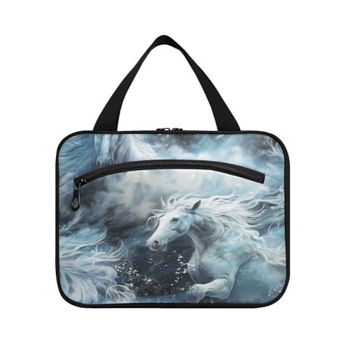 Linnyio Schnee Aquarell Pferd Hängende Reise-Toilettenartikel-Kosmetik-Make-Up-Tasche,Große Kapazität Faltbare Aufbewahrung Kulturbeutel für Damen Mädchen von Linnyio